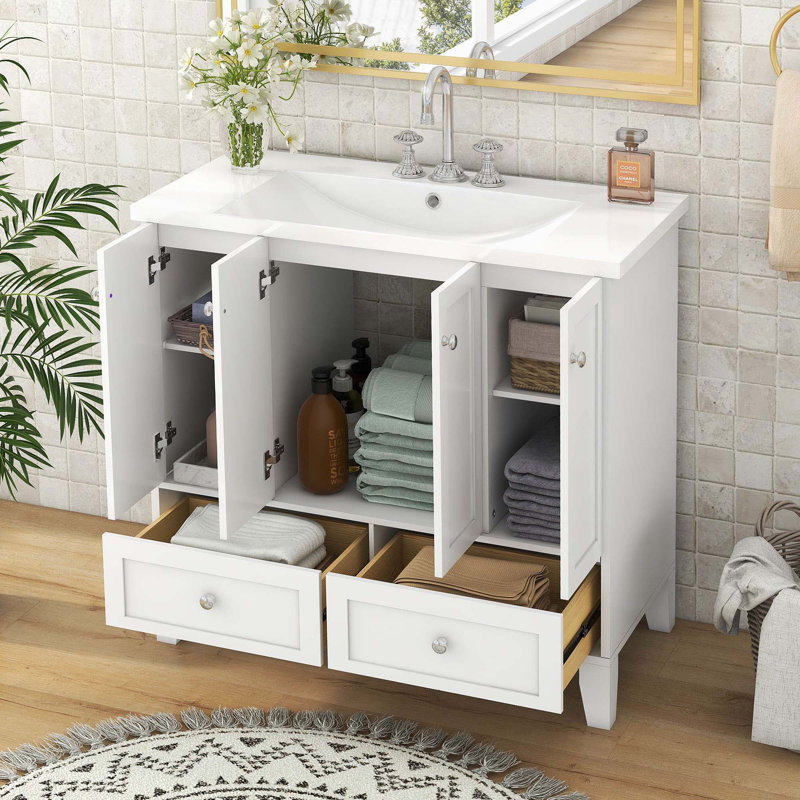 Meuble-lavabo simple 36 po avec plateau en résine Ricardas