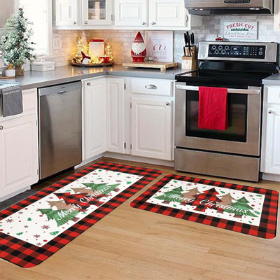  2 Pcs Christmas Kitchen Rugs and Mats for Floor Non-Slip Backing Mat Merry Christmas Kitchen Decor Kitchen Rug Sets Xmas Decor (16x24in+16x48in)