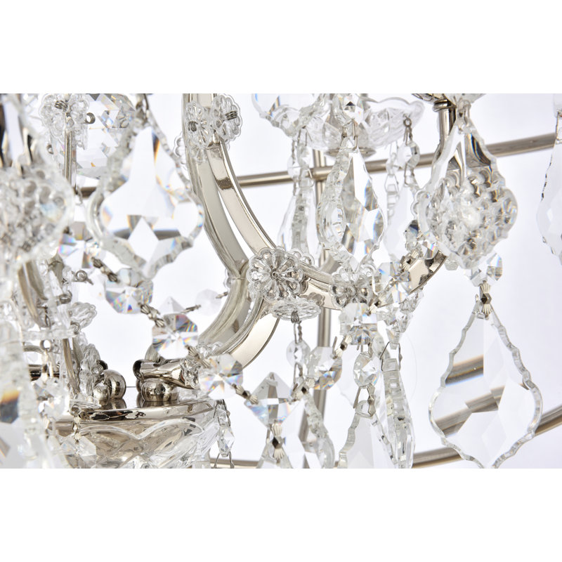 Lustre de globe 5 lumières façon bougie style bougie Svante, Cristal (transparent), Nickel poli