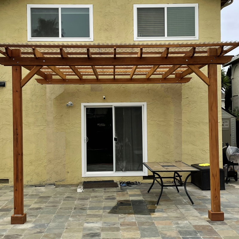 Pergola en bois de sequoia rouge massif, Pavillon de jardin permanent en métal l 10 pi. x