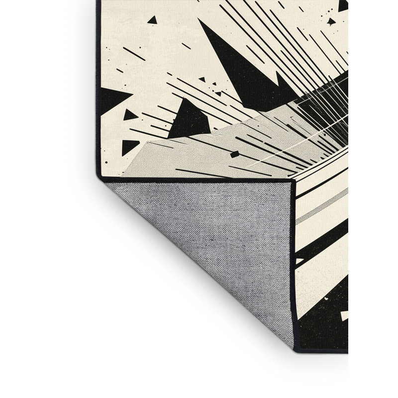 Machine Washable Hubbard Skateboard Halfpipe Trick Bold & Eclectic Modern Geometric Rug in Beige – Black Binding, 5x7
