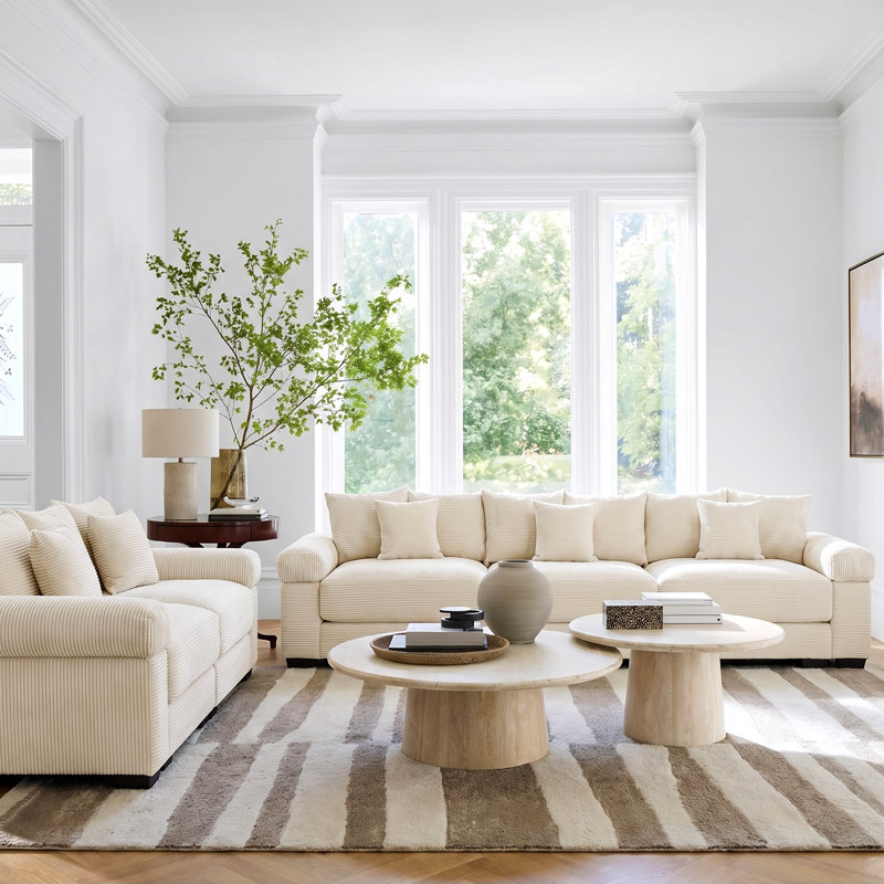 Aveline 5-Person Soft Modern Oversized Deep Seating Corduroy Upholstered Living Room Set with 3-Seater Sofa And Matching Loveseat