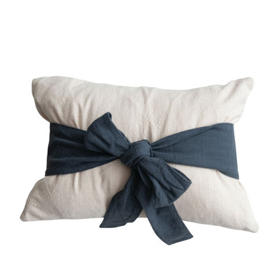 Woven Cotton Lumbar Pillow With Bow