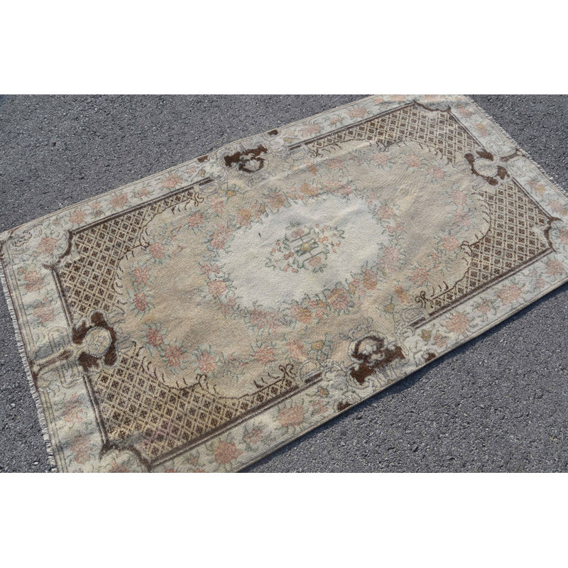 Tapis turc, tapis rétro, tapis Oushak bruns, tapis de cuisine, tapis moderne, tapis 3,7 x 6,7 pi