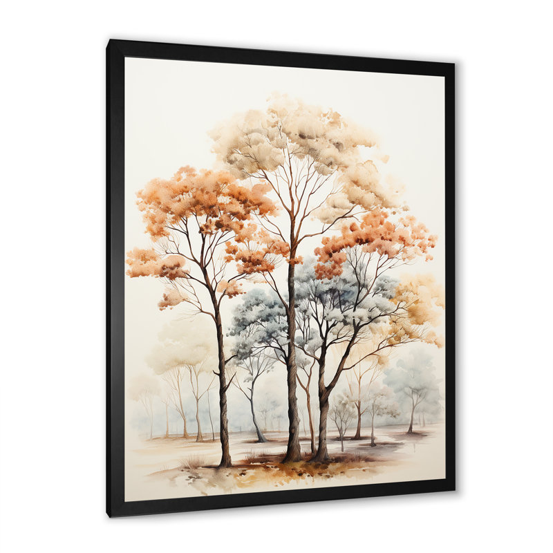 «Soft Neutral Tones Tree Oak Harmony», reproduction sur toile, Cadre simple noir, H 32 po x l 16 po x P 1 po