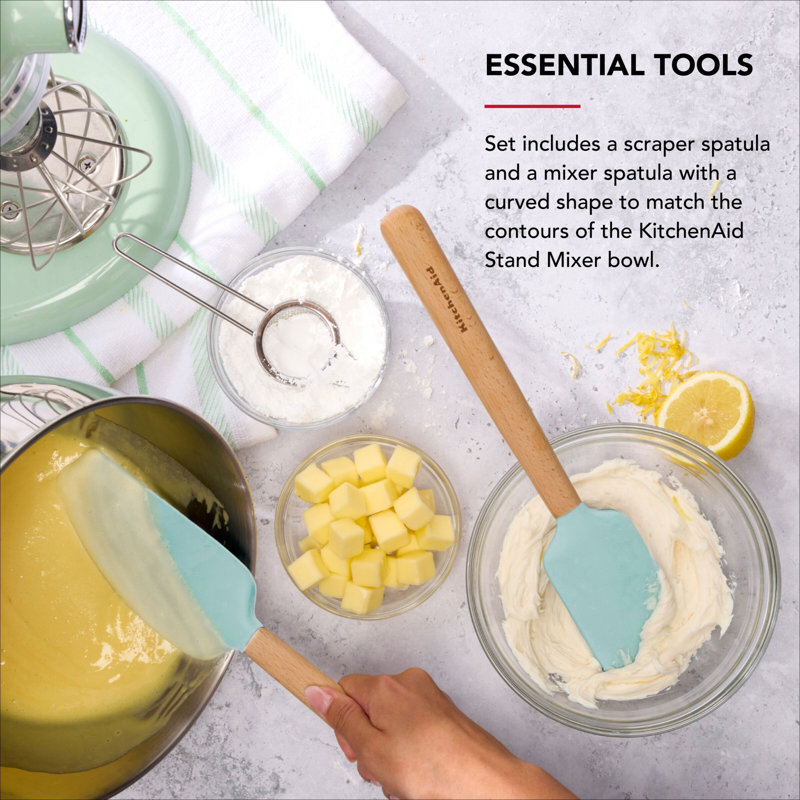 Kitchenaid Beechwood Spatula Set, 2 Piece, Mineral Water