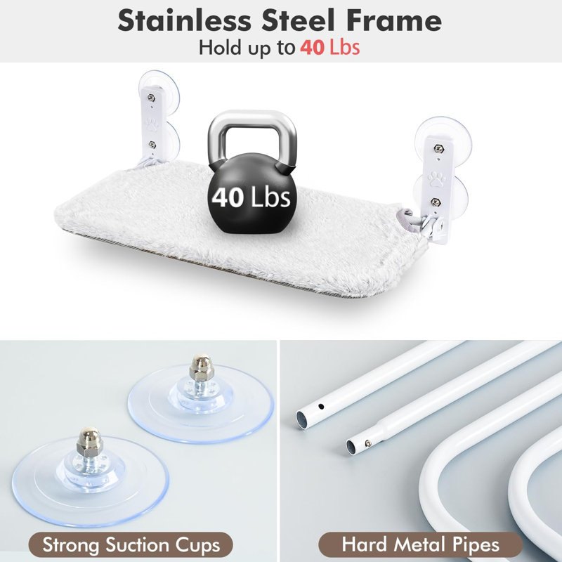 Perchoir pour fenêtre sans cordon, hamac pour mur avec 4 ventouses, ancrage et vis pour deux modes d'installation, structure en métal solide et housse réversible, lits pour chats pliables pour chats d'intérieur