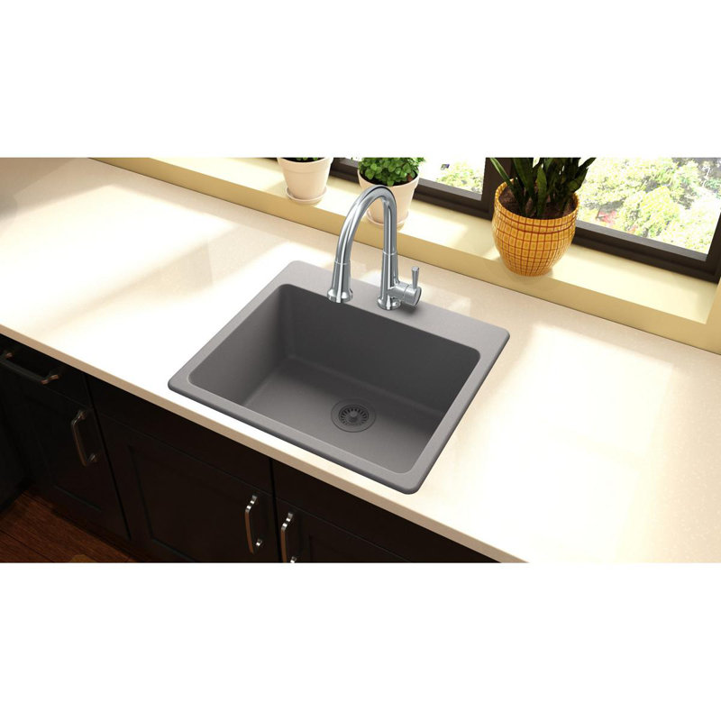 Quartz Classic 25" x 22" x 9-1/2" Drop-In Kitchen Sink, Greystone