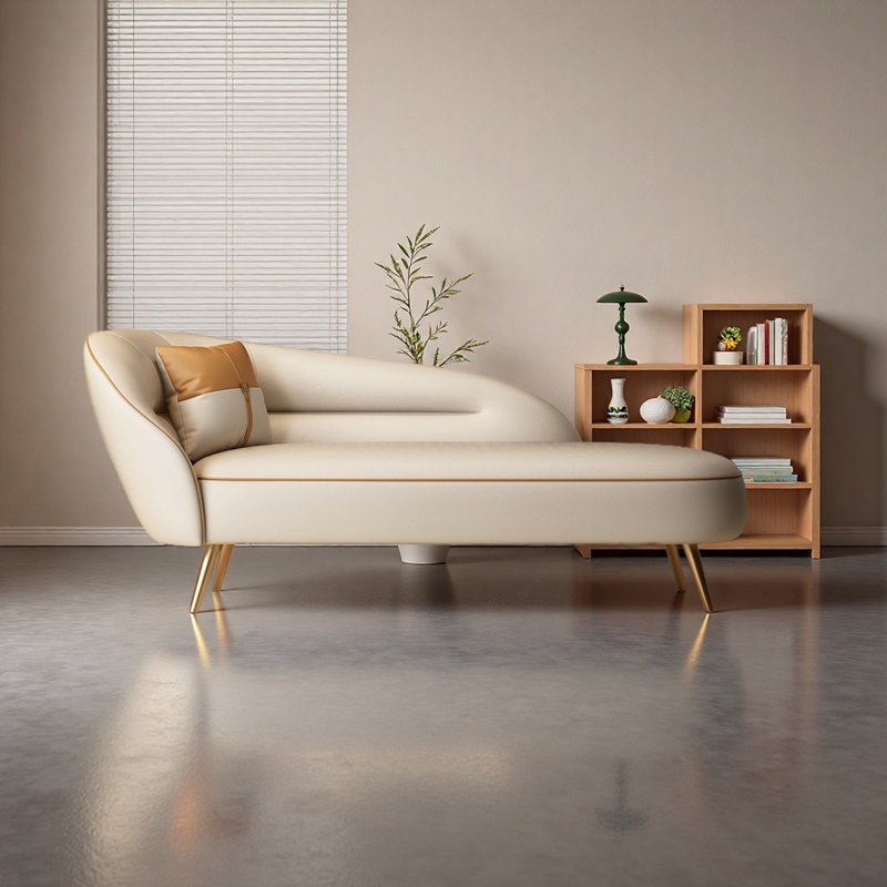 Chaise longue en similicuir Modern Simplicity, Left Hand Facing, Beige