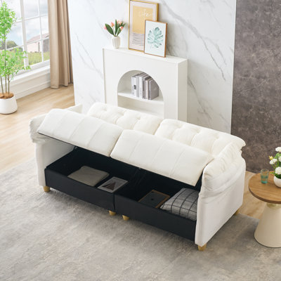 French Retro Cloud Fabric Double-Seat Creamy Style Straight-Line Sofa For The Living Room.