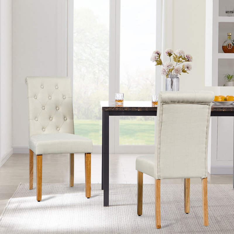 Chaise d'appoint capitonnée en lin, Beige, Naturel