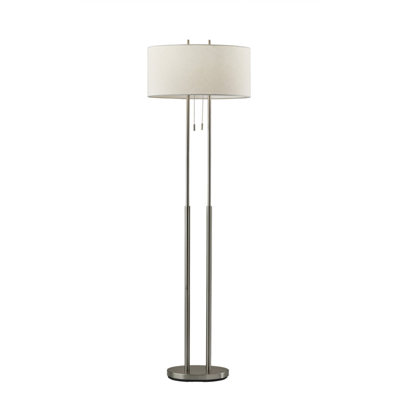 Ravia 62" Silver Metal Task Floor Lamp With White Fabric Drum Shade