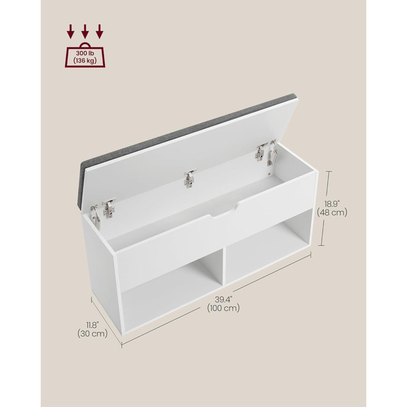 Shoe Bench With Cushion, Storage Bench, Entryway Bench With Storage, Shoe Rack Bench, 2 Open And 1 Hidden Compartments, Shoe Shelf, For Living Room, Bedroom, White And Grey