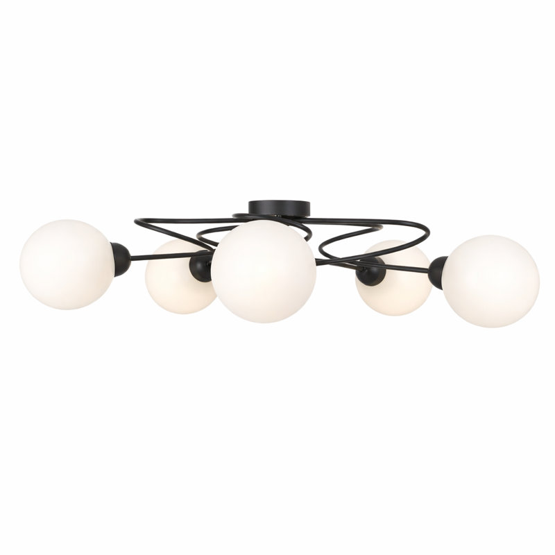 Glass Semi Flush Mount, Frosted, White, 5 Lights
