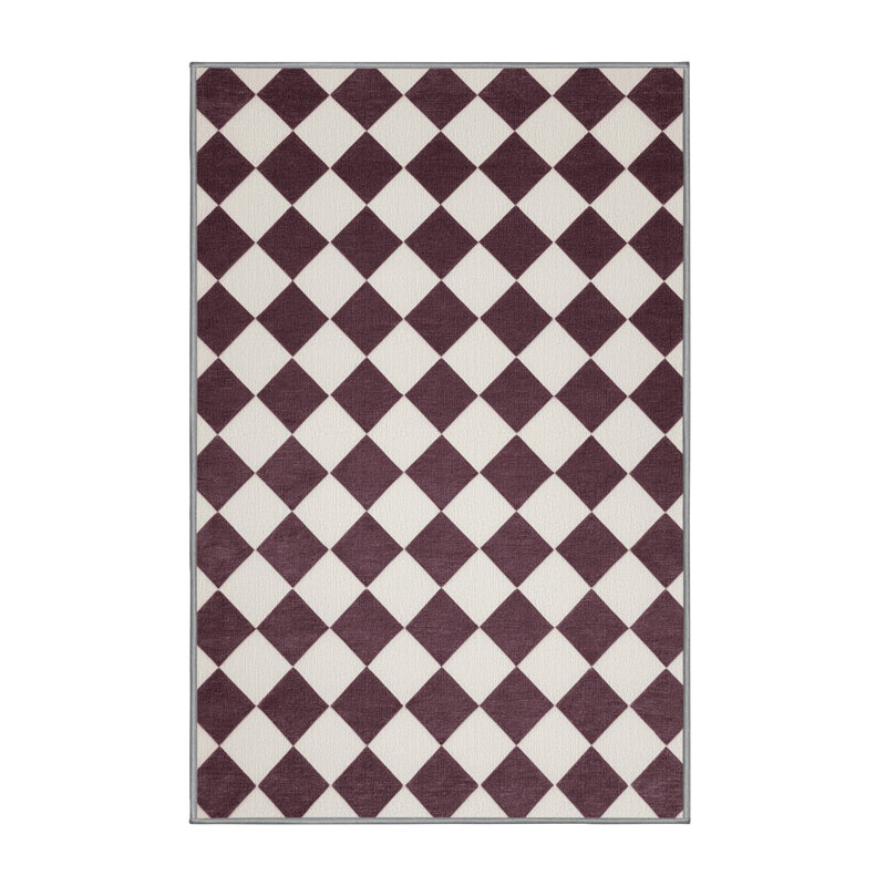 Tapis brun à carreaux lavable à la machine, Rectangle 4 pi x 6 pi