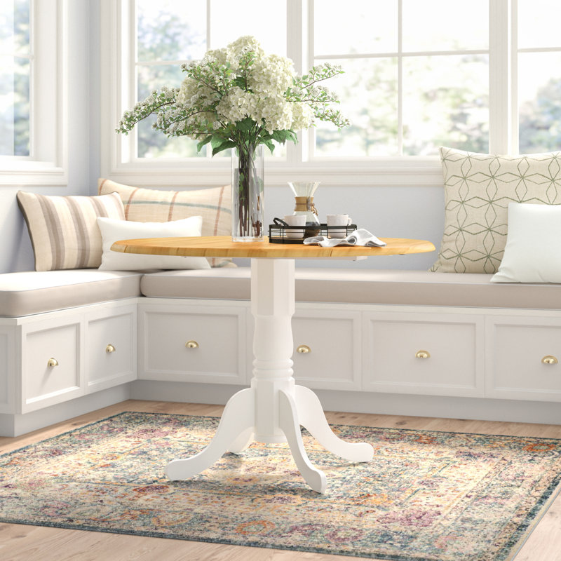 Dublin Modern Dining Table - a Round Kitchen Table Top with Dropleaf & Pedestal Base, Mahogany & Buttermilk, Mahogany