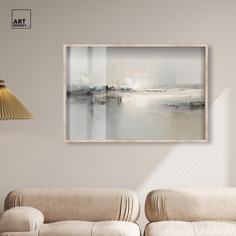 Décoration murale neutre Misty Horizon Shadowbox par Art Remedy, cadre blond, 45 x 30, H 31 po x l 46 po, Cadre blond