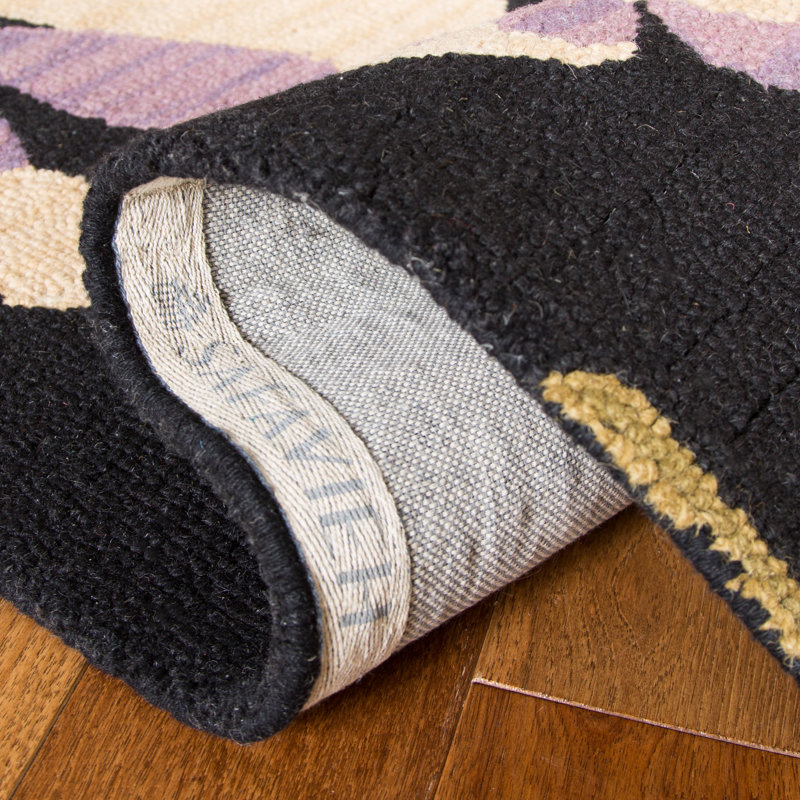 Handmade Black Floral Wool Tufted Area Rug 5' x 8'