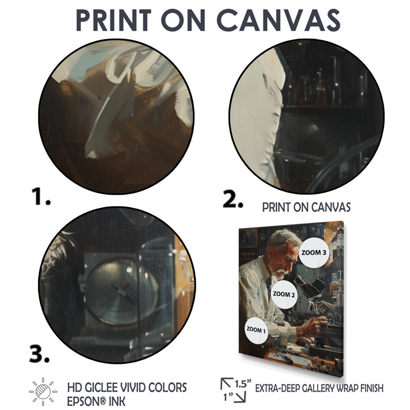 Reproduction d'art laboratoire blanc blanc noir microscopique, Cadre flottant doré, 34" H x 44" W