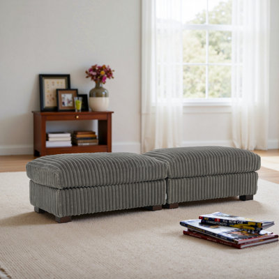 Upholstered Light Grey Faux Rabbit Fur Flannel Rectangle Ottoman