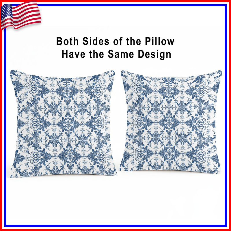 Intricate Blue Damask Double Sided Throw Pillows, 14 x 14 inches