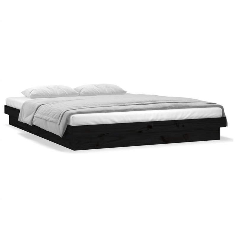 LED Bed Frame Solid Wood, European Double (140 x 200cm), White