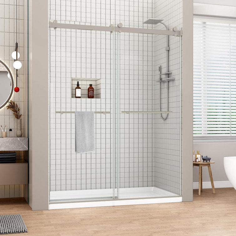 60'' W x 76'' H Double Sliding Frameless Shower Door with 5/16"(8mm) Clear Tempered Glass