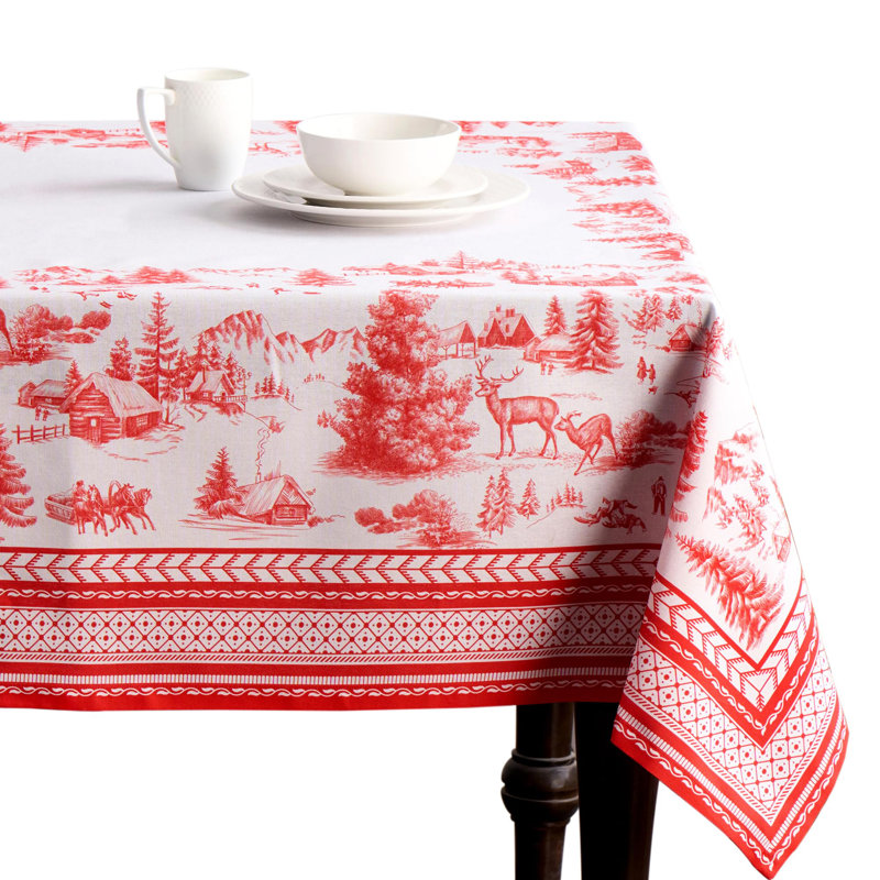 Maison d' Hermine Table Cloth Rectangle Table 100% Cotton 60 x 108 Inches Fall Tablecloth Reusable Everyday Use for Thanksgiving Christmas Decorations Dining Farmhouse Party (Winter Jouy)