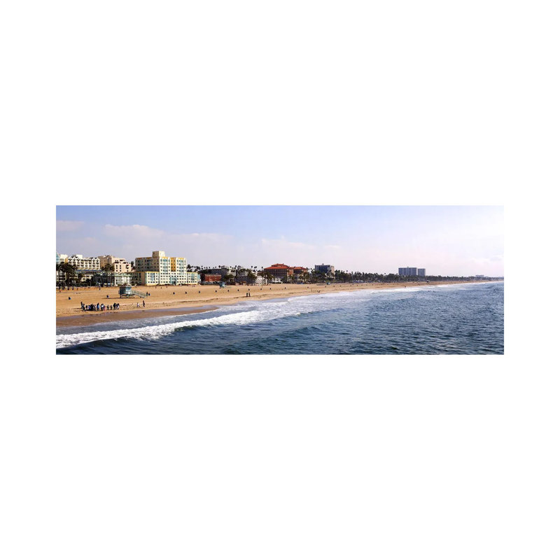 Surf On The Beach, Santa Monica Beach, Santa Monica, Los Angeles County, California, USA - Wrapped Canvas Panoramic Print