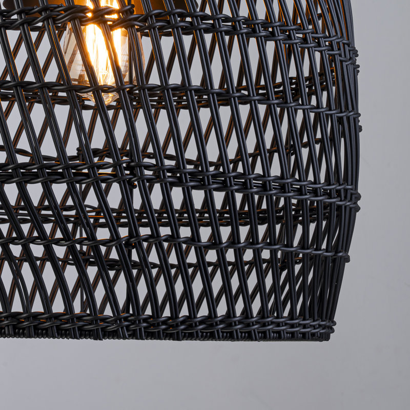 Luminaire suspendu en rotin d'extérieur 1 lumière, Noir