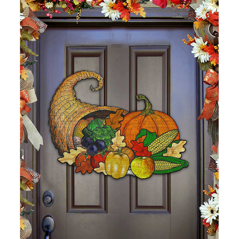 Décoration murale suspendue de porte en bois figurine de thanksgiving
