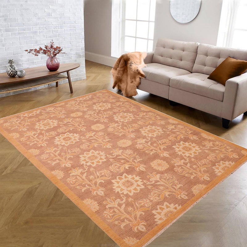 Tapis taupe / beige en laine noué à la main 6 pi 2 po x 8 pi 1 po Broadnax