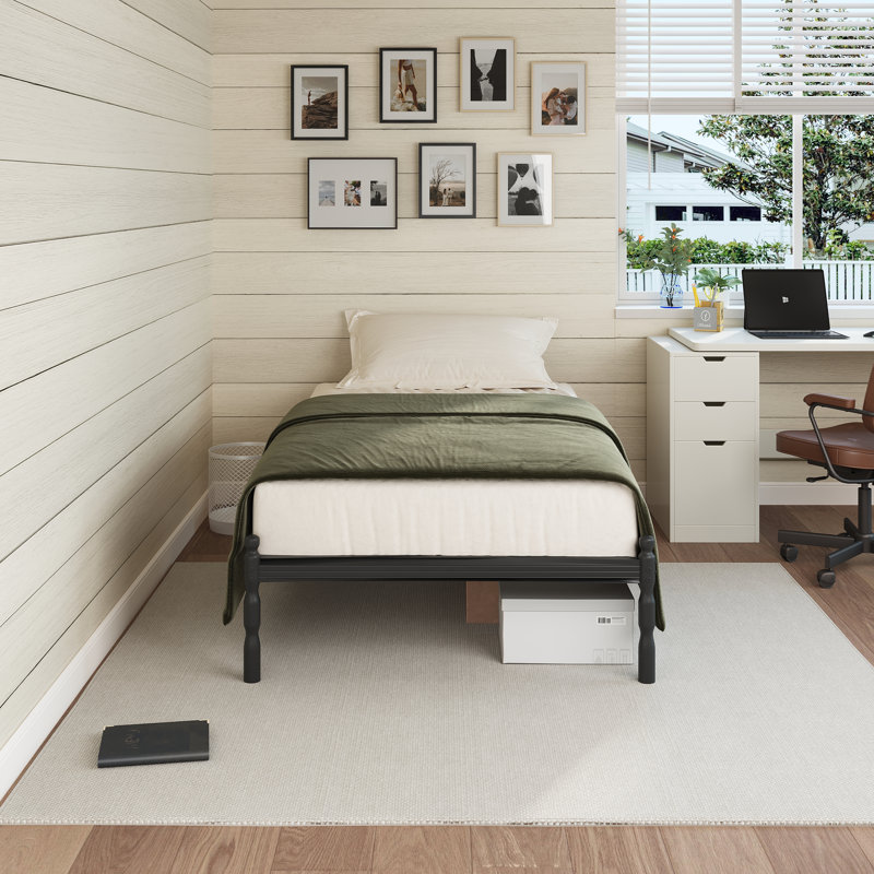 35.5CM H Black Metal Bed Frame with Roman Style Legs, Single (3')