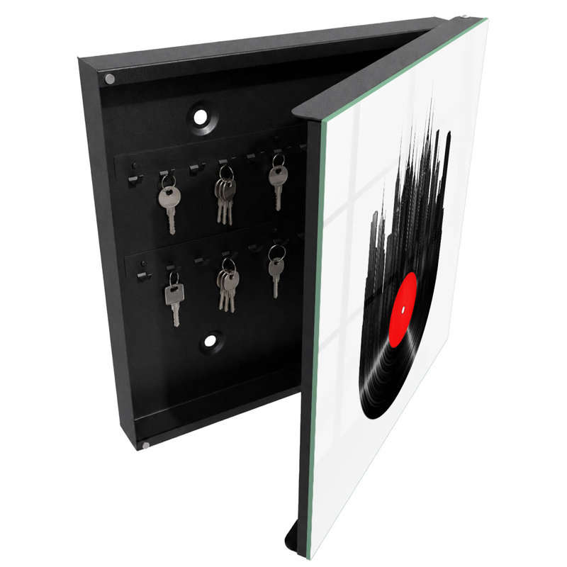 Key box, Opens to the right, 30x30x5, White, Urban skyscrapers made of black vinyl, 