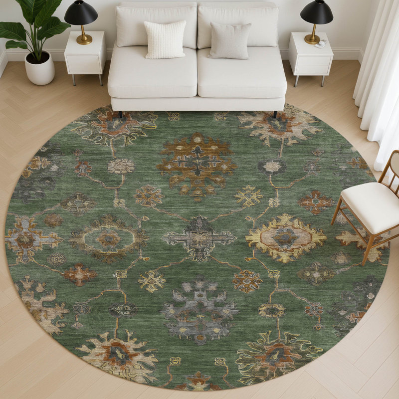 Premium Machine Washable Mayfield AMF2045 Global Rug, Fern, 8' Round