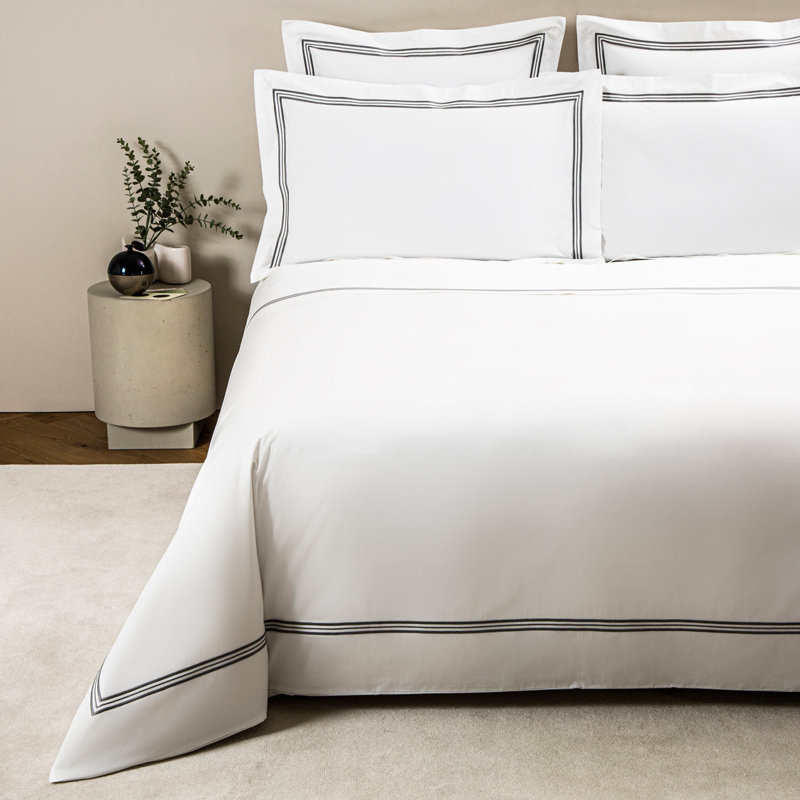 Triplo Bourdon Duvet Cover, King Duvet Cover, White/Slate Grey