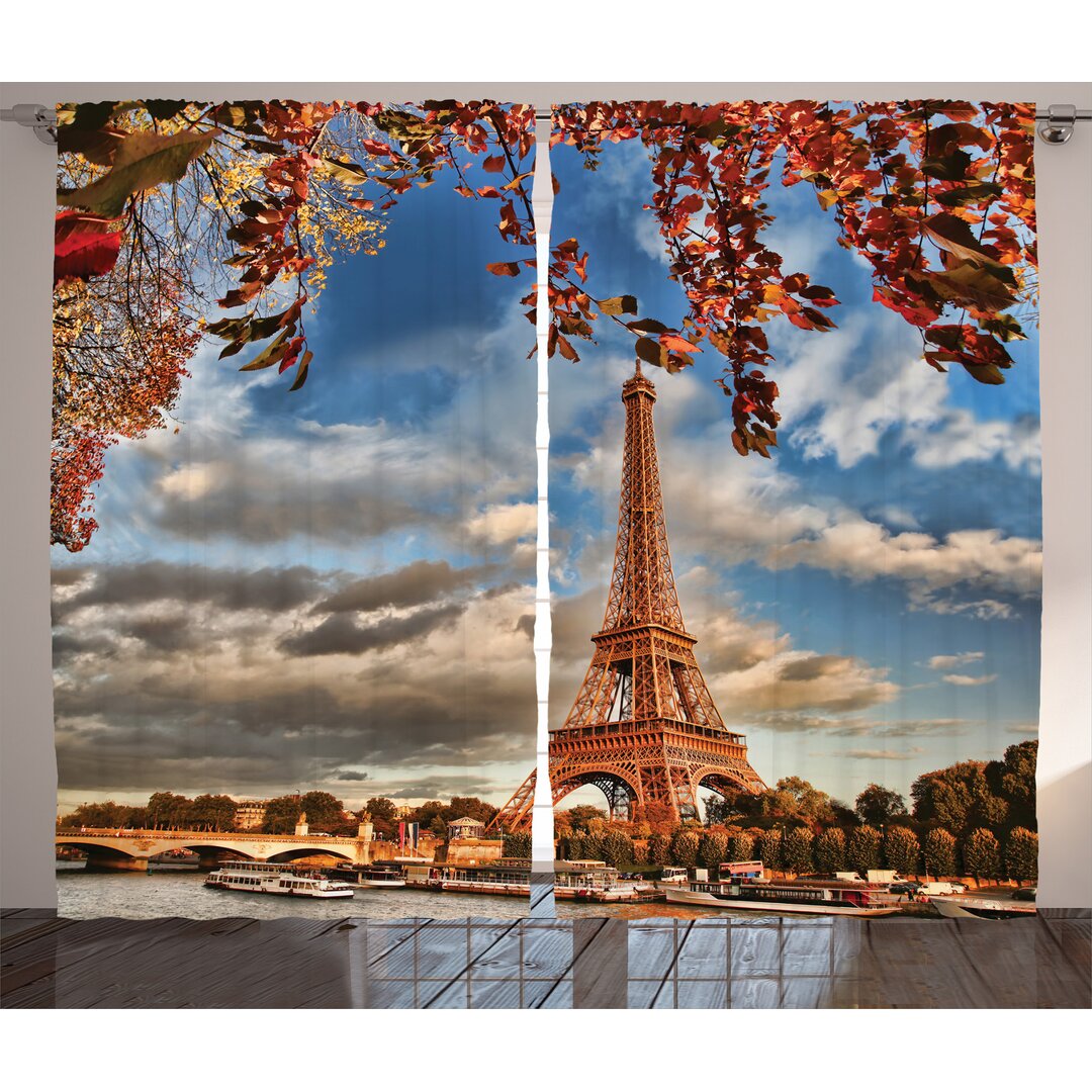 Rustikaler Vorhang, Eiffelturm mit Boot, Eiffelturm, Dark Orange Zimt