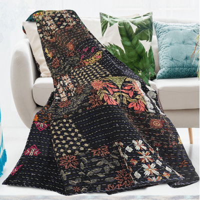 Advika Handmade Kantha Cotton Throw Blanket
