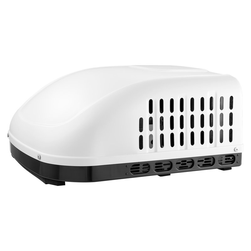 Climatiseur de véhicule récréatif, climatiseur de véhicule récréatif de 15 000 BTU, climatiseur de toit sans conduit 120 V avec refroidissement et chauffage, débit d'air à quatre voies, module de chauffage PTC, climatiseur silencieux facile à installer avec panneau de commande, blanc