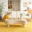Table basse irrégulière avec plateau rabattable et compartiment de rangement caché