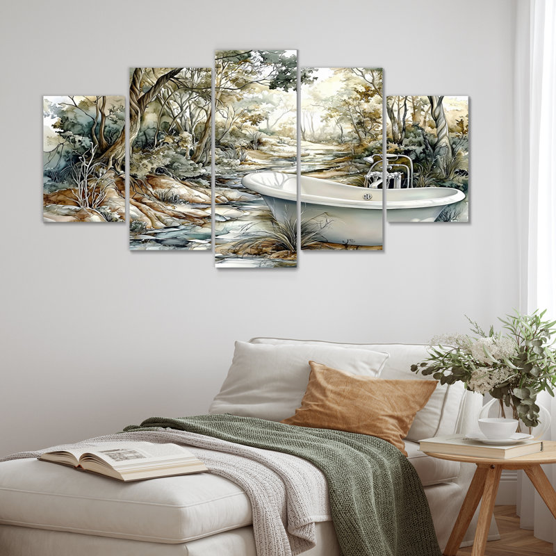 Green And Brown Forest Bath Retreat - Bathroom Wall Art Set
