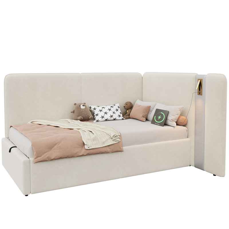 Upholstered Daybed, Beige Velvet