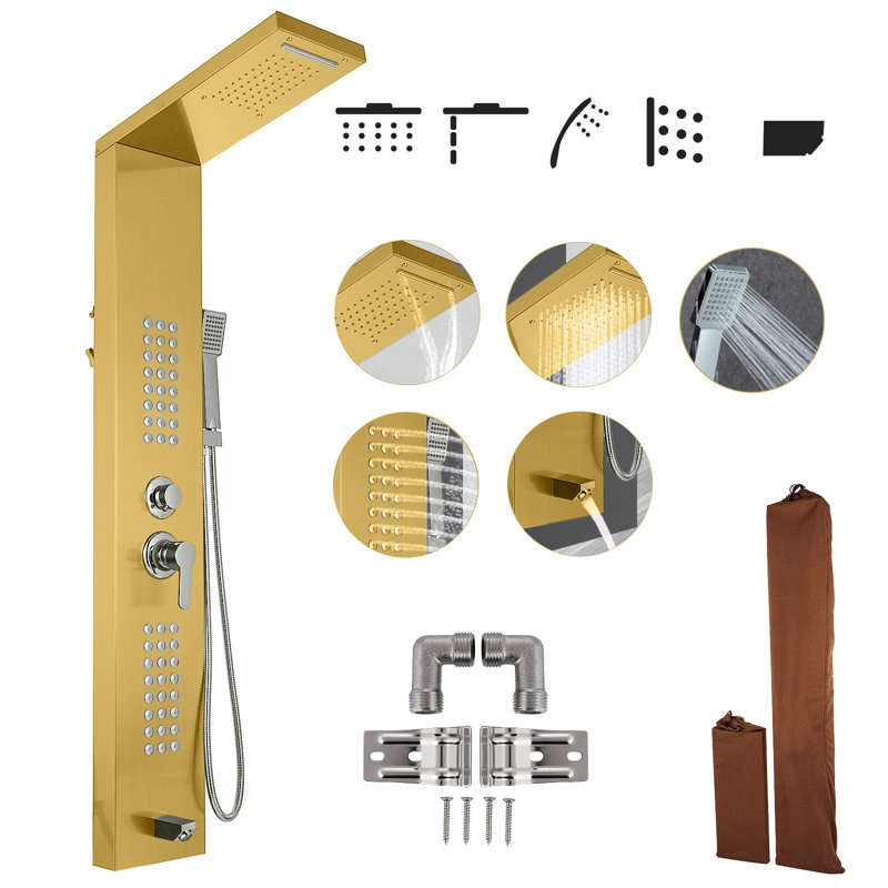 VEVOR 50'' Shower Panel with Adjustable Shower Head, Gold