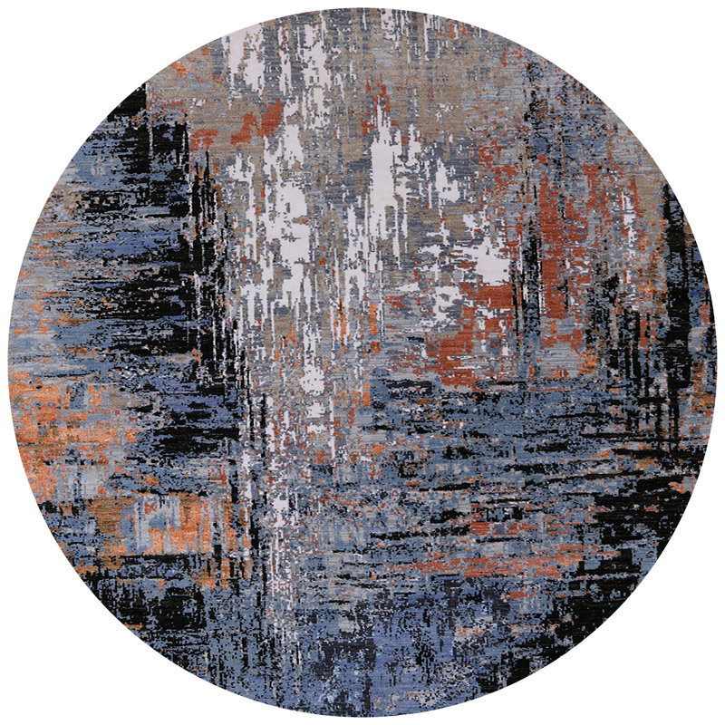 Tapis abstrait bleu / rouge / noir Brae, Rond 6 pi