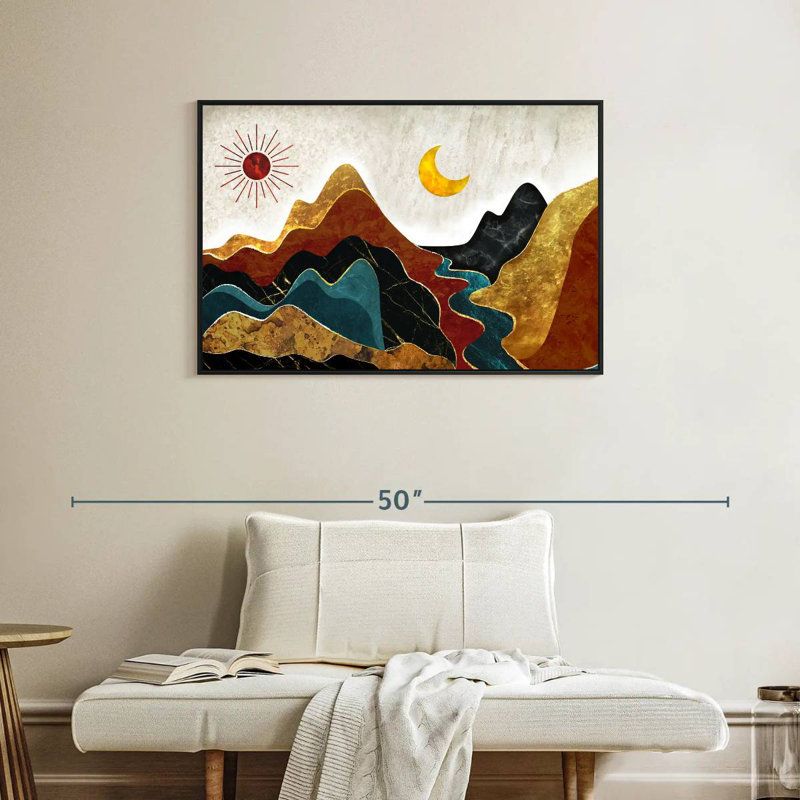Paysage de montagne texturé abstrait, Cadre flottant noir, 37 po x 25 po