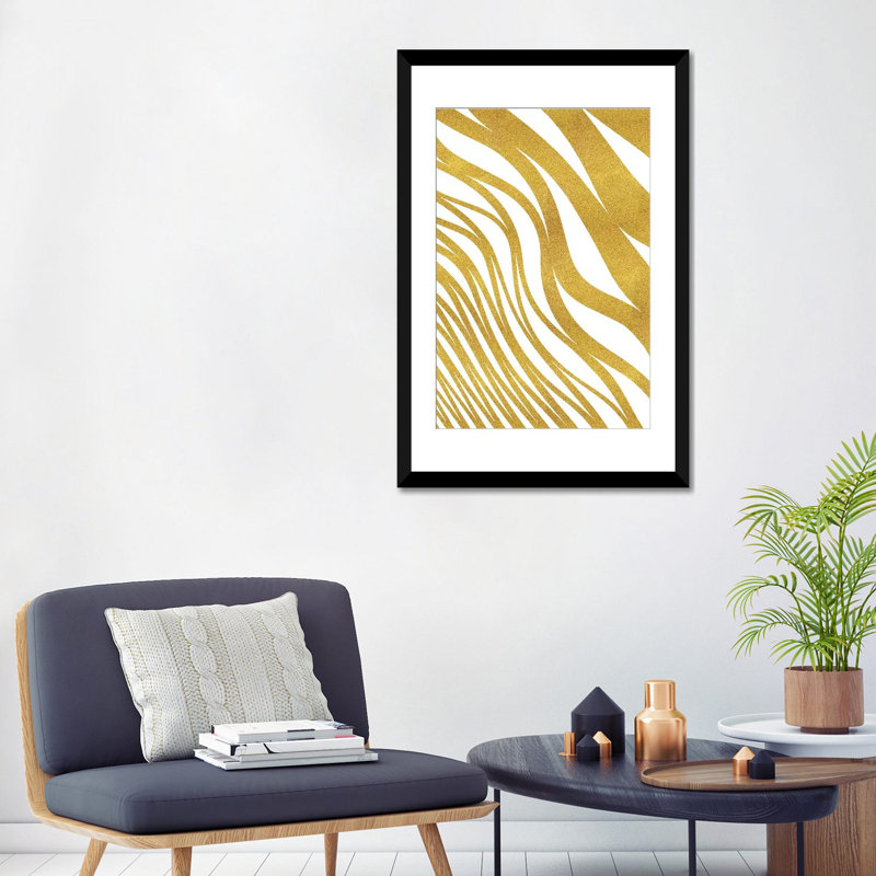 «Golden Wave», impression sur toile, H 32 po x l 24 po x P 1 po, Papier avec cadre noir, Blanc