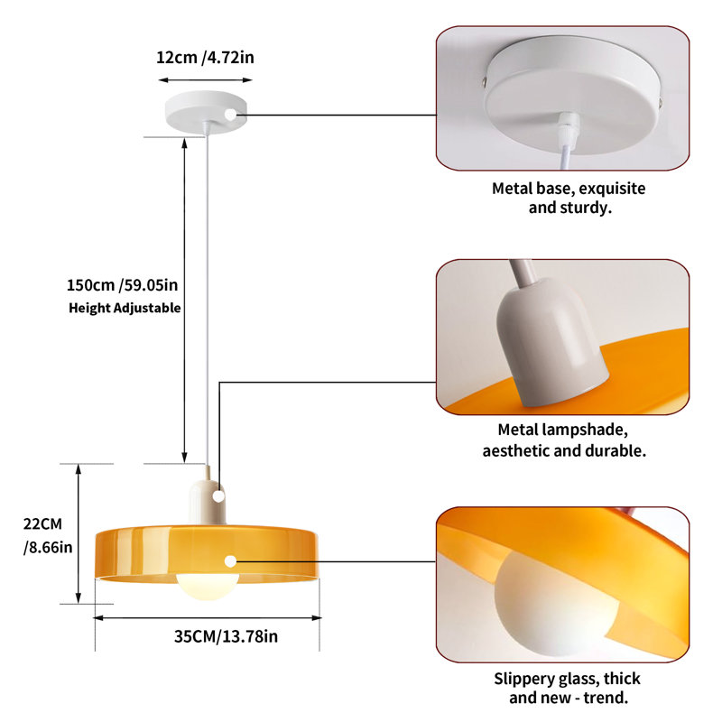 Luminaire suspendu 0 lumière, Orange, Blanc, H 8,66 po x l 13,78 po x P 13,78 po