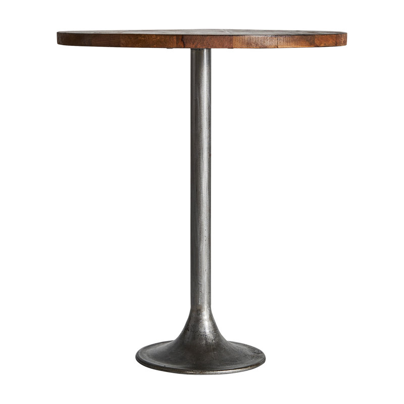 Marcial Round Solid Wood Top Metal Base Dining Table, H75 x L65 x W65cm