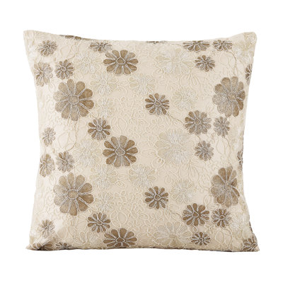 Violet Linen Imperial Vintage Daisy Floral Pattern, Polyester, Heavy Embroidered Lace, 2 Ply, Solid Satin Fabric Backing, Cream , 18 Inch x 18 Inch, Square, Decorative Accent Throw Pillow Cover
