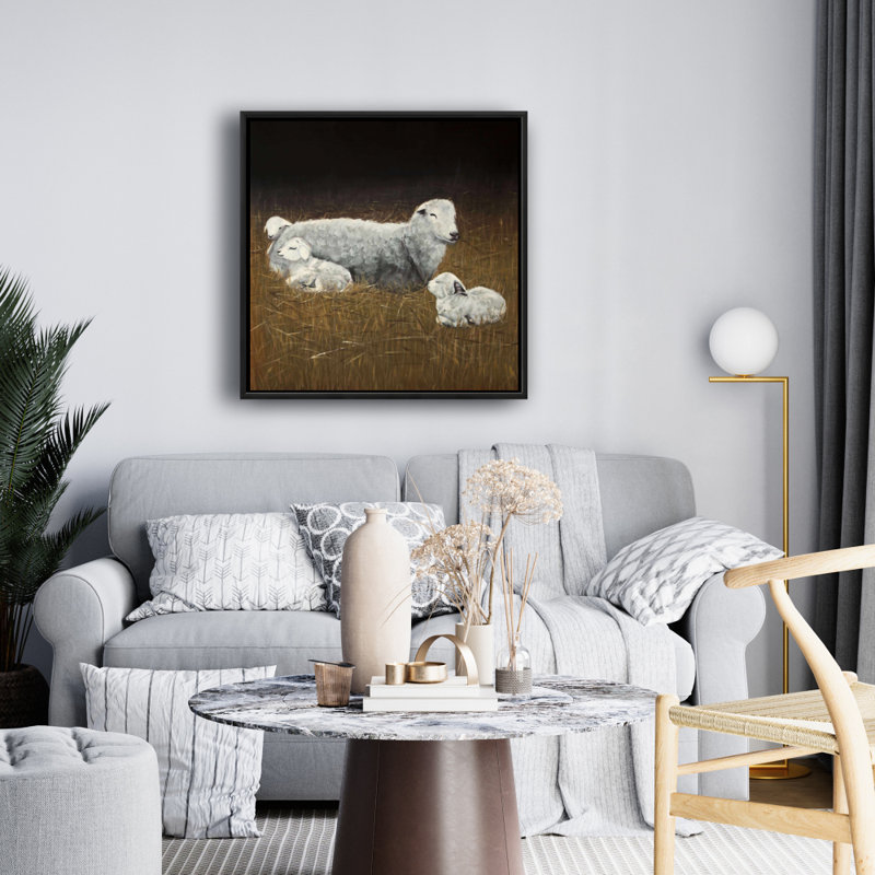 Toile rustique avec des animaux de ferme | Mouton et agneaux